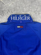 Vintage 90s Tommy Hilfiger Embroidered Collar Spellout Flag Patch Windbreaker Jacket (L)