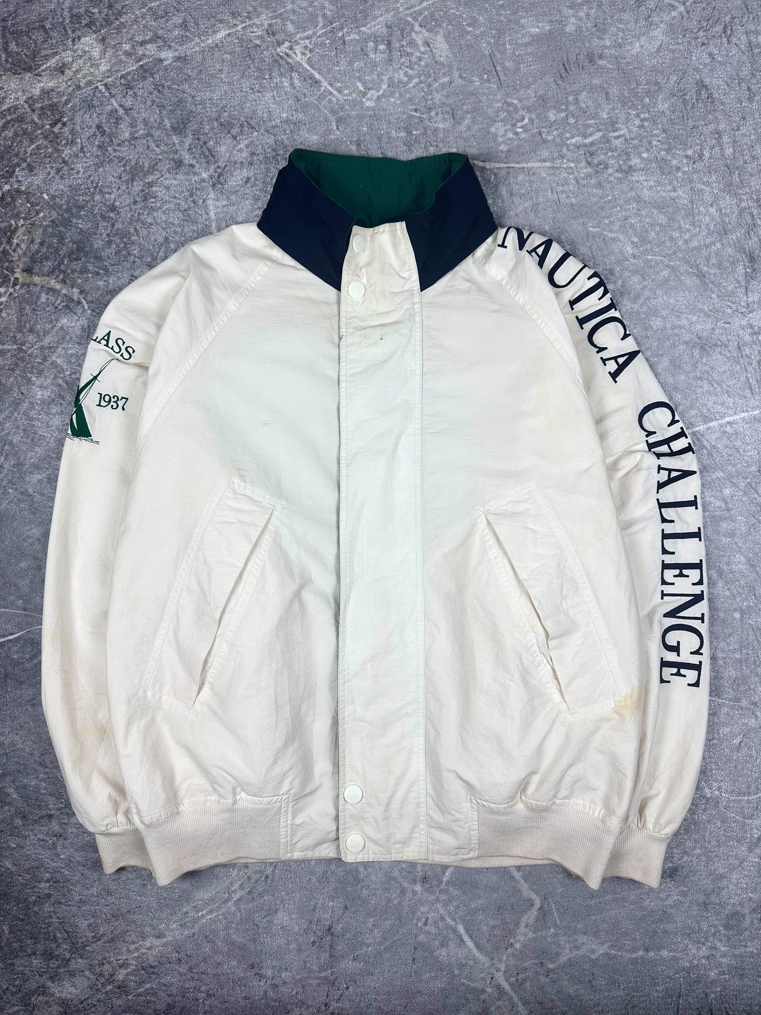Vintage 90s Nautica Challenge J-Class Embroidered Spellout Sailing Jacket (2XL)