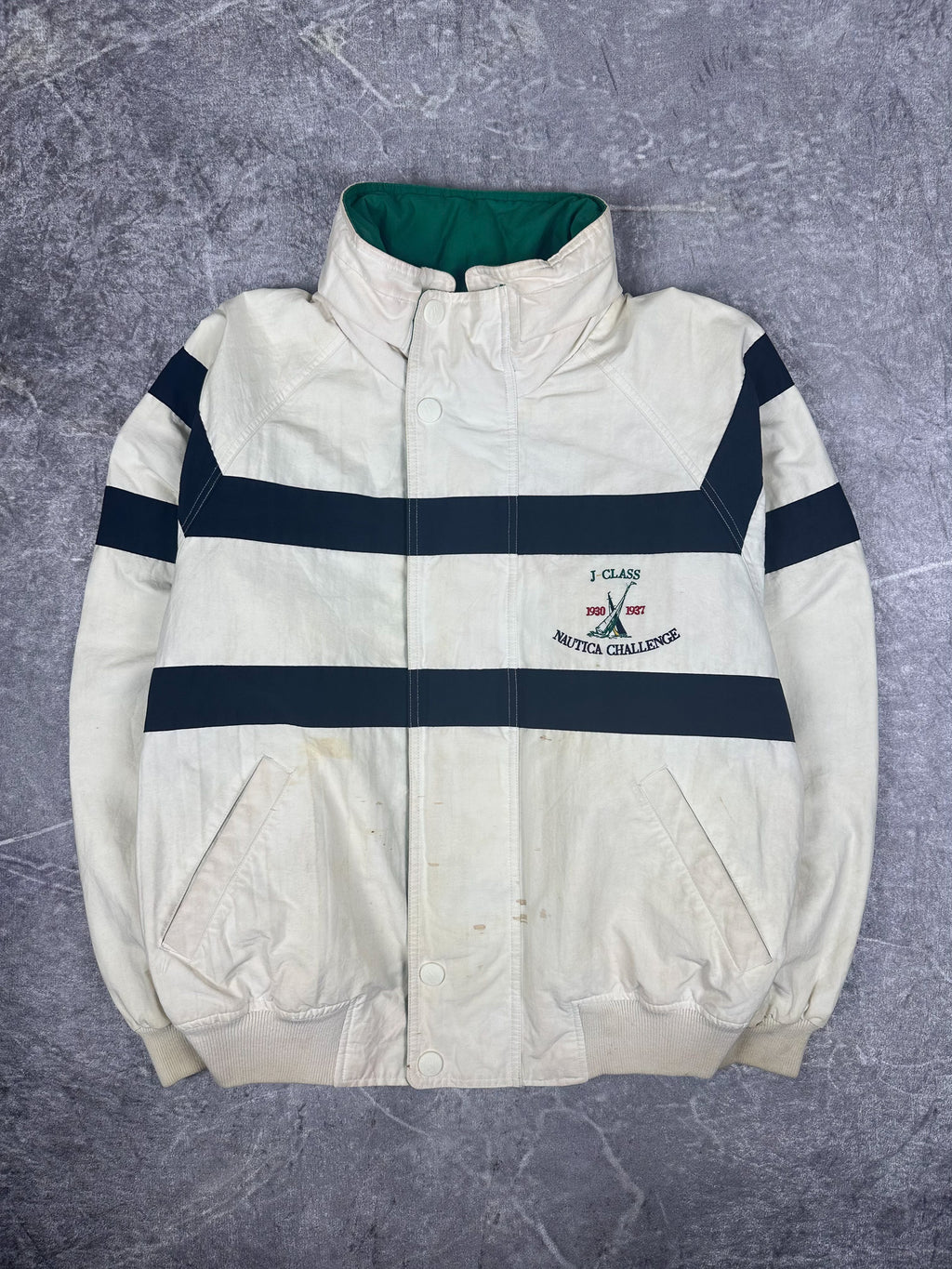 Vintage 90s Nautica Challenge J-Class Wrap Around Striped Sailing Jacket (L)
