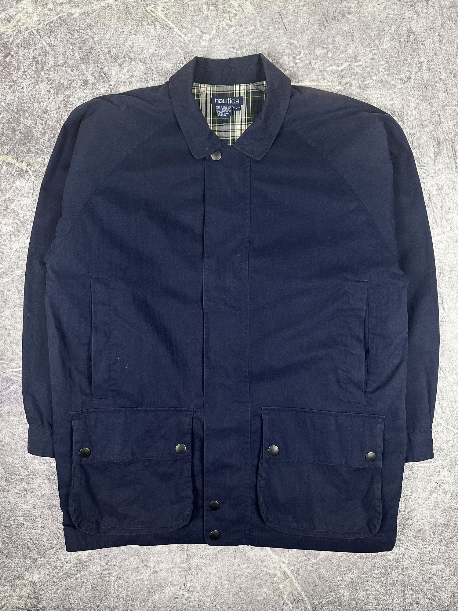 Vintage 90s Nautica Plaid Lined Heavyweight Trench Parka Jacket (XL)