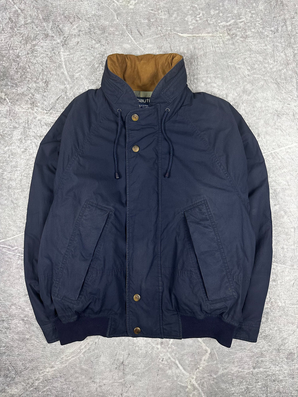 Vintage 90s Nautica Plaid Lined Tortoise Shell Button Heavyweight Bomber Jacket (L)