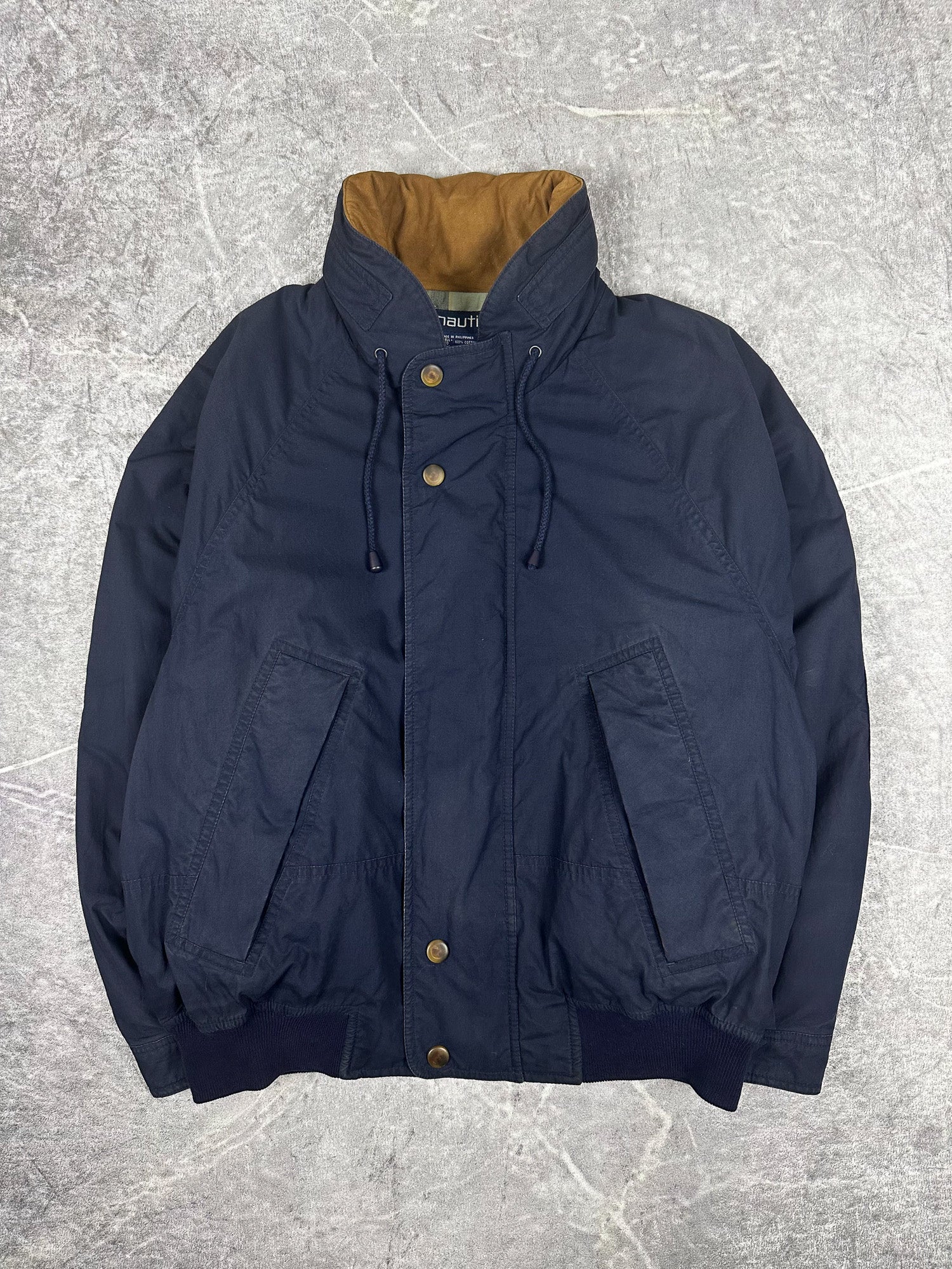 Vintage 90s Nautica Plaid Lined Tortoise Shell Button Heavyweight Bomber Jacket (L)