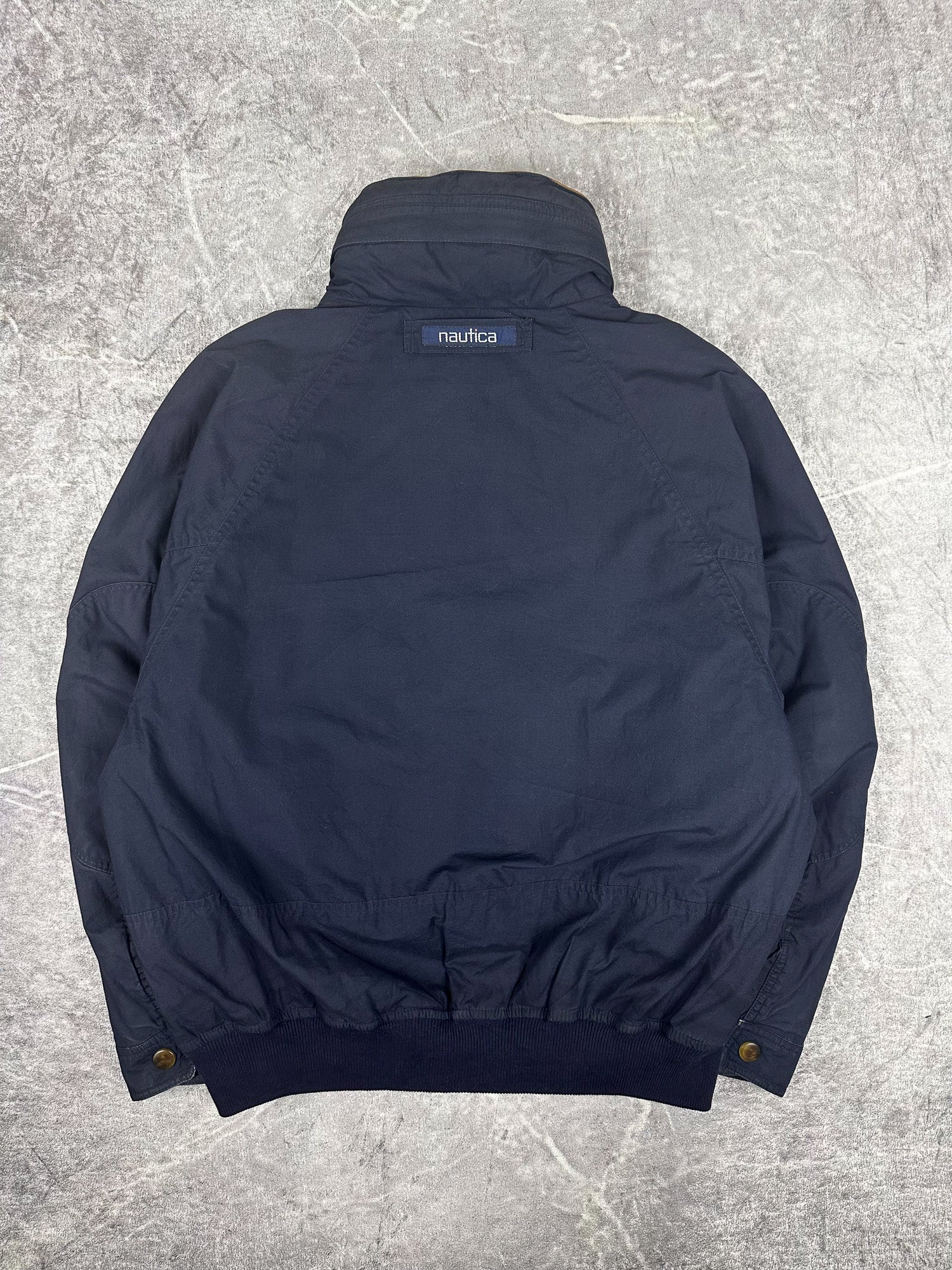 Vintage 90s Nautica Plaid Lined Tortoise Shell Button Heavyweight Bomber Jacket (L)