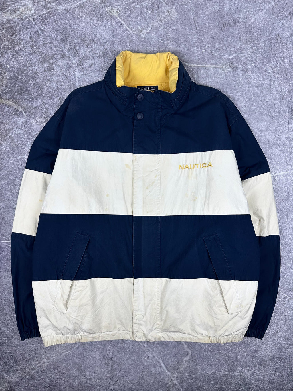 Vintage 90s Nautica Embroidered Spellout Reversible Sailing Windbreaker Jacket (2XL)