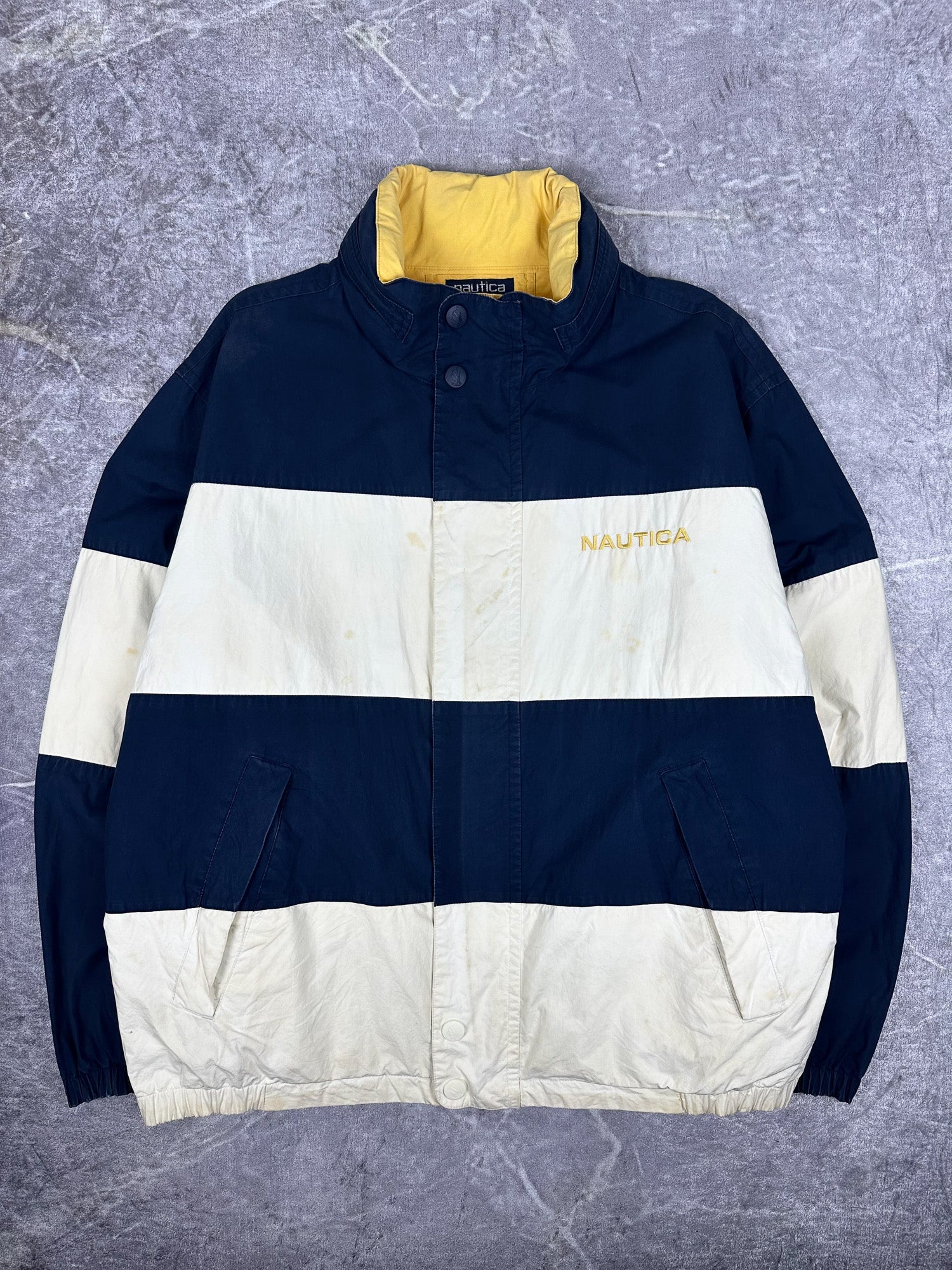 Vintage 90s Nautica Embroidered Spellout Reversible Sailing Windbreaker Jacket (2XL)