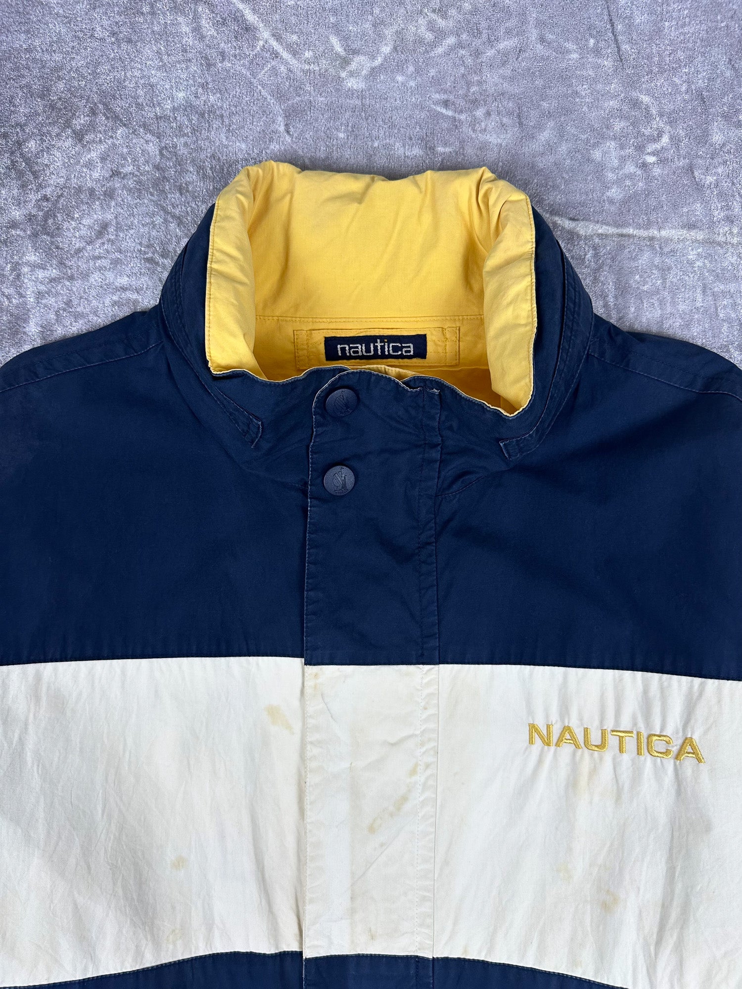 Vintage 90s Nautica Embroidered Spellout Reversible Sailing Windbreaker Jacket (2XL)