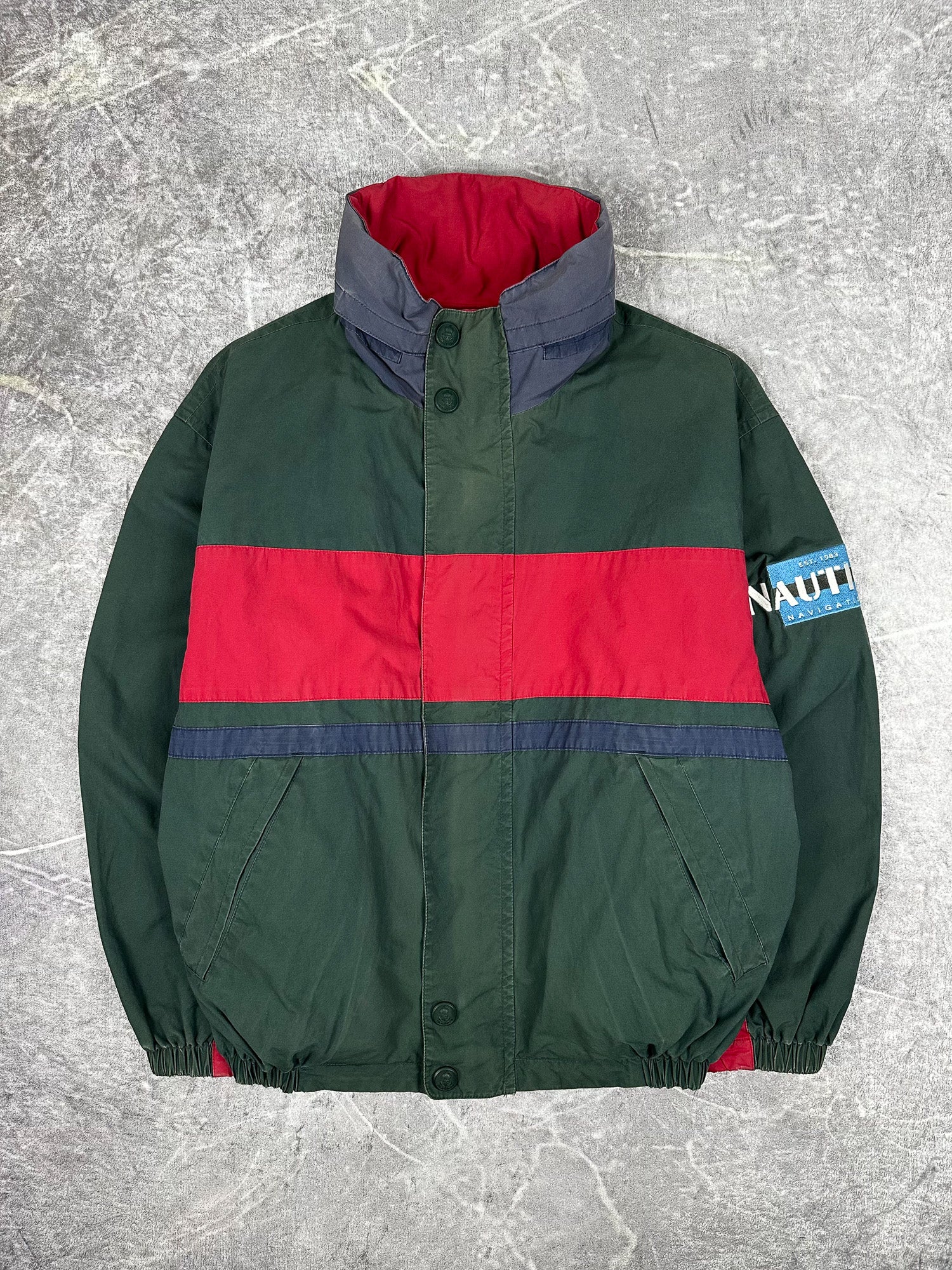 Vintage 90s Nautica Navigation Embroidered Reversible Sailing Windbreaker Jacket (M)