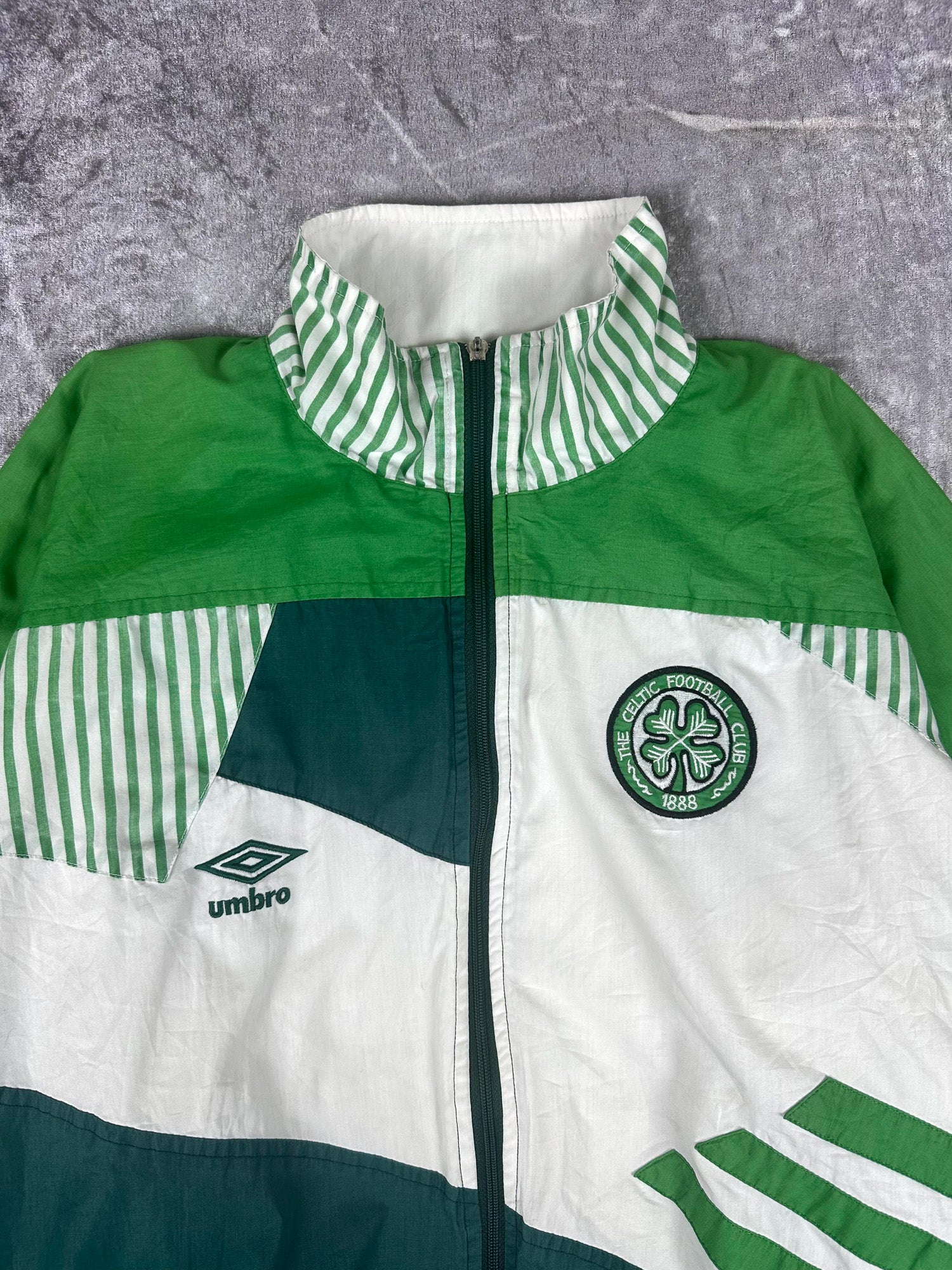 Vintage 1991/1992 Celtic F.C. SPL Umbro Football Training Embroidered Colour Block Track Jacket (M)