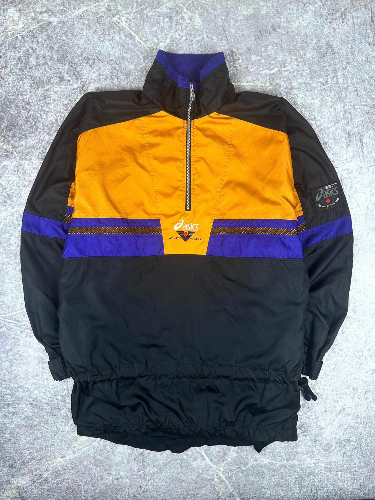 Vintage 90s Asics Athletic Active Wear Japanese Quarter Zip Windbreaker Jacket (L)