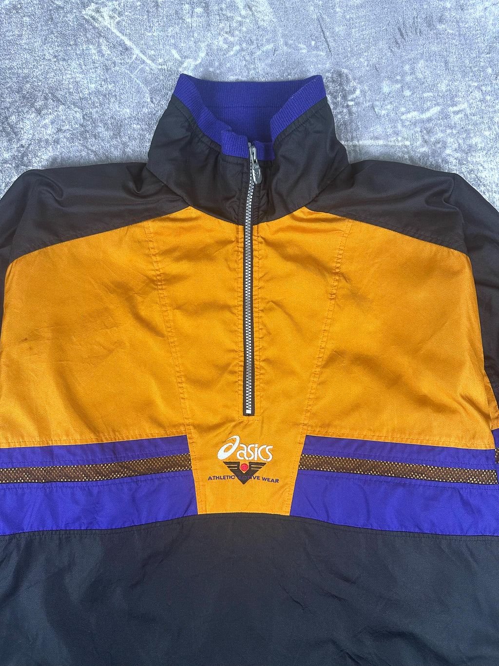 Vintage 90s Asics Athletic Active Wear Japanese Quarter Zip Windbreaker Jacket (L)