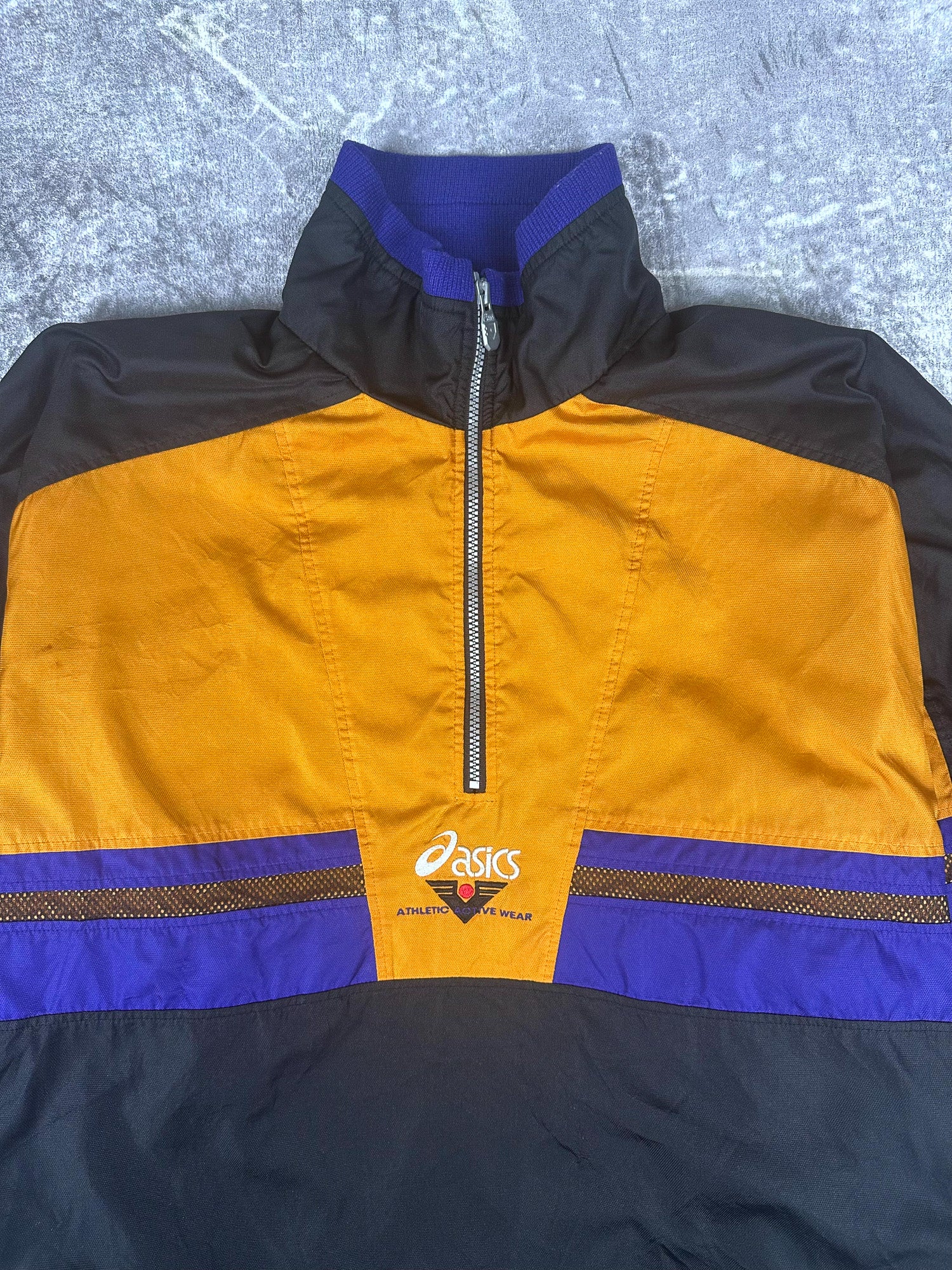 Vintage 90s Asics Athletic Active Wear Japanese Quarter Zip Windbreaker Jacket (L)