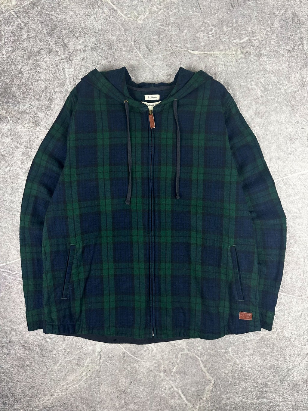 Preloved 00s L.L. Bean Hooded Zip Up Lightweight Plaid Flannel Shacket (L)