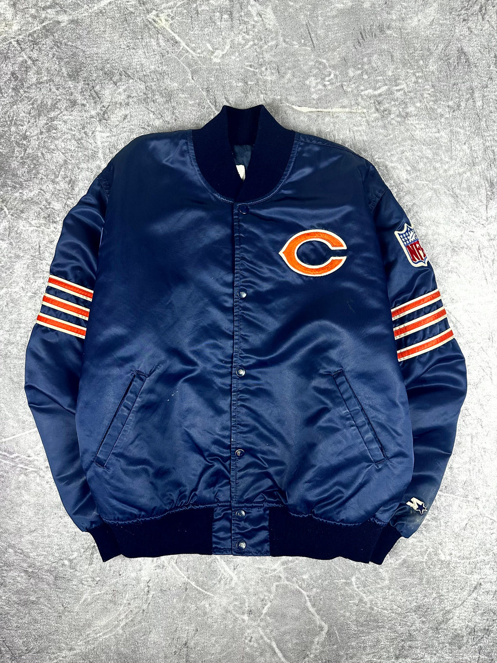 Vintage 90s Starter Pro Line Chicago Bears NFL Satin Bomber Jacket (L)