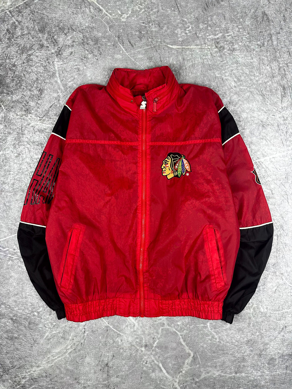 Vintage 90s Starter Chicago Blackhawks NHL Spellout Lightweight Windbreaker (M)