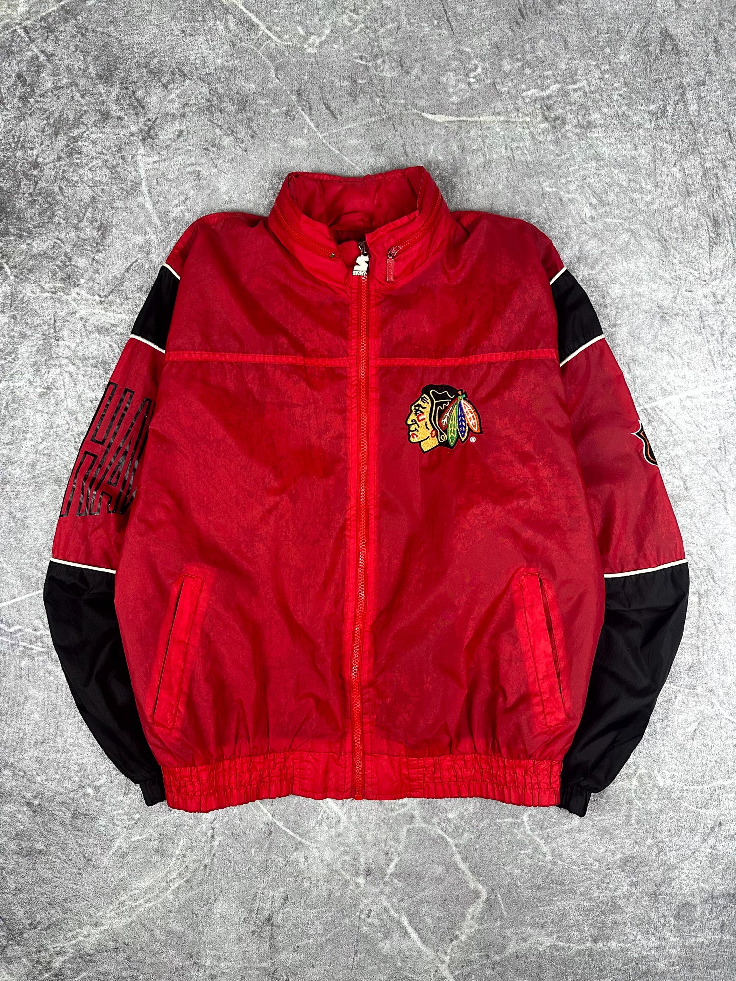 Vintage 90s Starter Chicago Blackhawks NHL Spellout Lightweight Windbreaker (M)