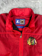 Vintage 90s Starter Chicago Blackhawks NHL Spellout Lightweight Windbreaker (M)