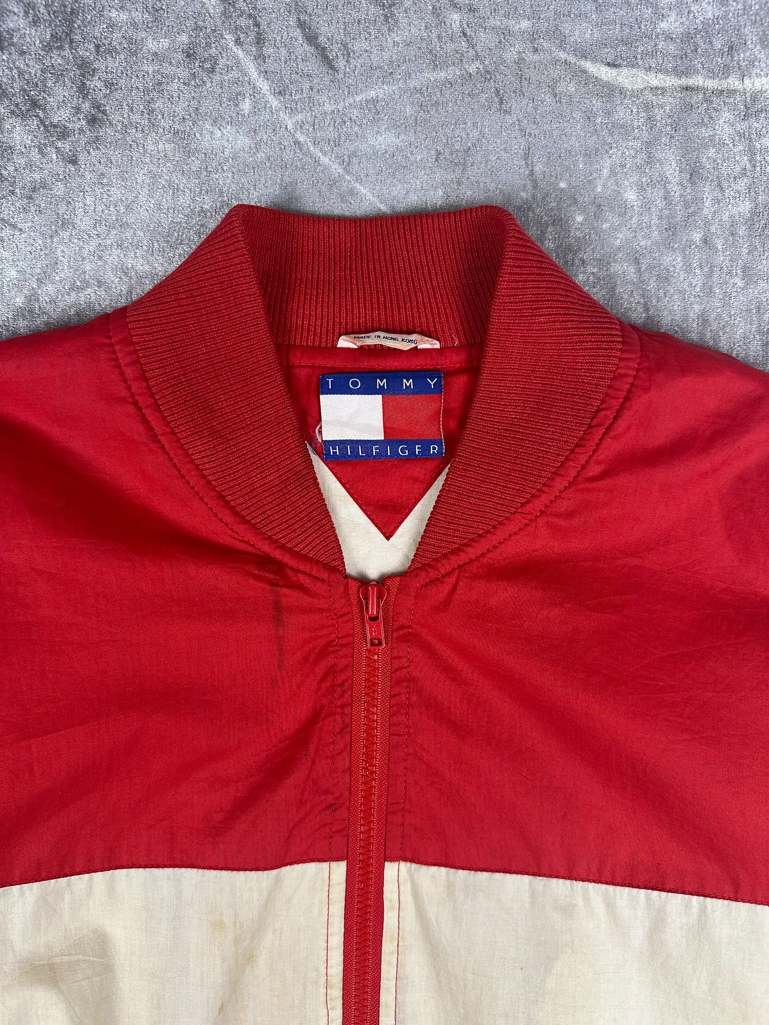 Vintage 90s Tommy Hilfiger Horizontal Stripe Embroidered Crest Bomber Jacket (M)