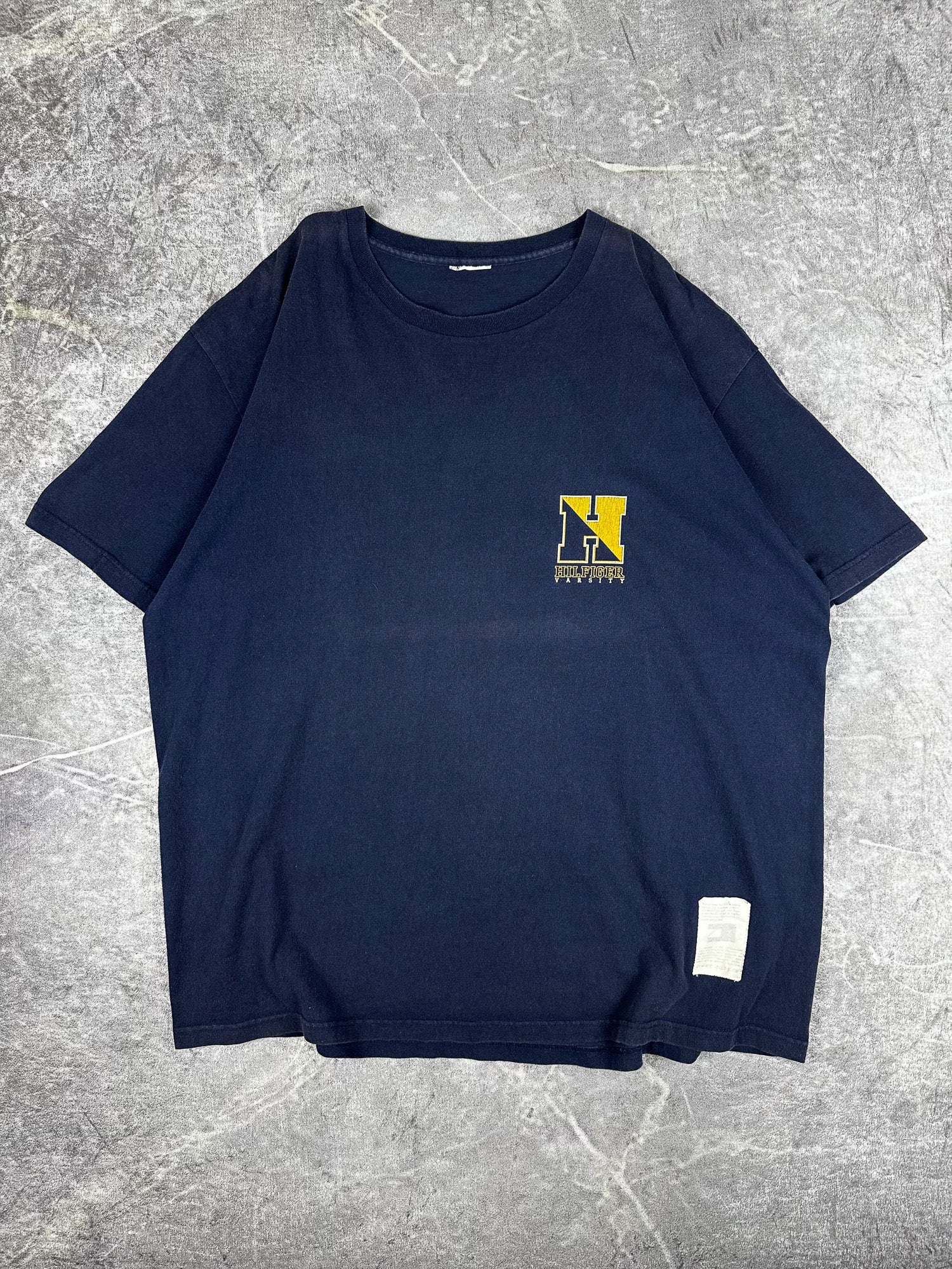 Vintage 90s Tommy Hilfiger Varsity College Logo Block Spell Out T-Shirt (2XL)