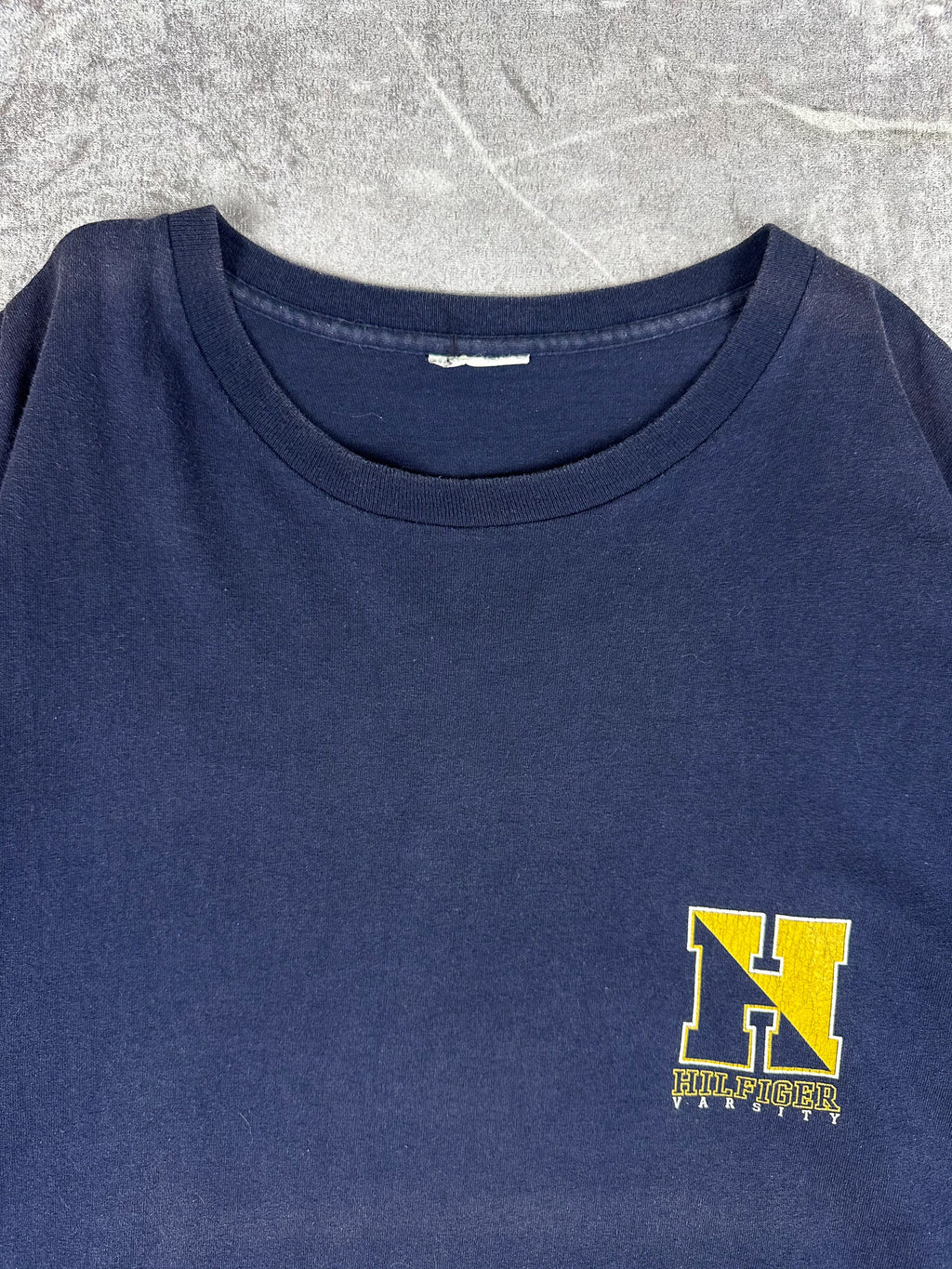 Vintage 90s Tommy Hilfiger Varsity College Logo Block Spell Out T-Shirt (2XL)