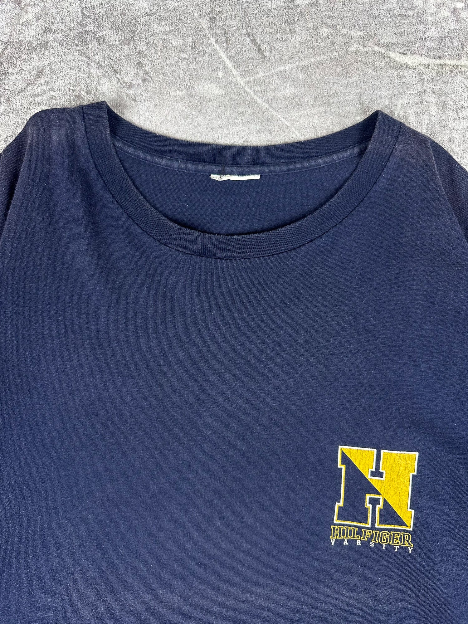 Vintage 90s Tommy Hilfiger Varsity College Logo Block Spell Out T-Shirt (2XL)