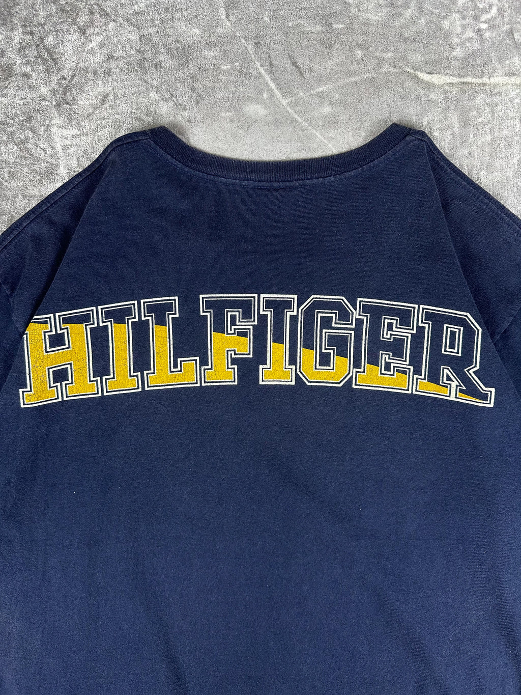 Vintage 90s Tommy Hilfiger Varsity College Logo Block Spell Out T-Shirt (2XL)