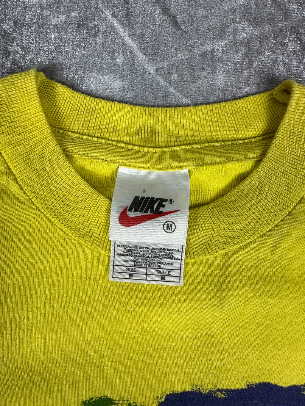 Vintage 90s Nike Swoosh Big Centre Logo Colour Block Graphic T-Shirt (M)