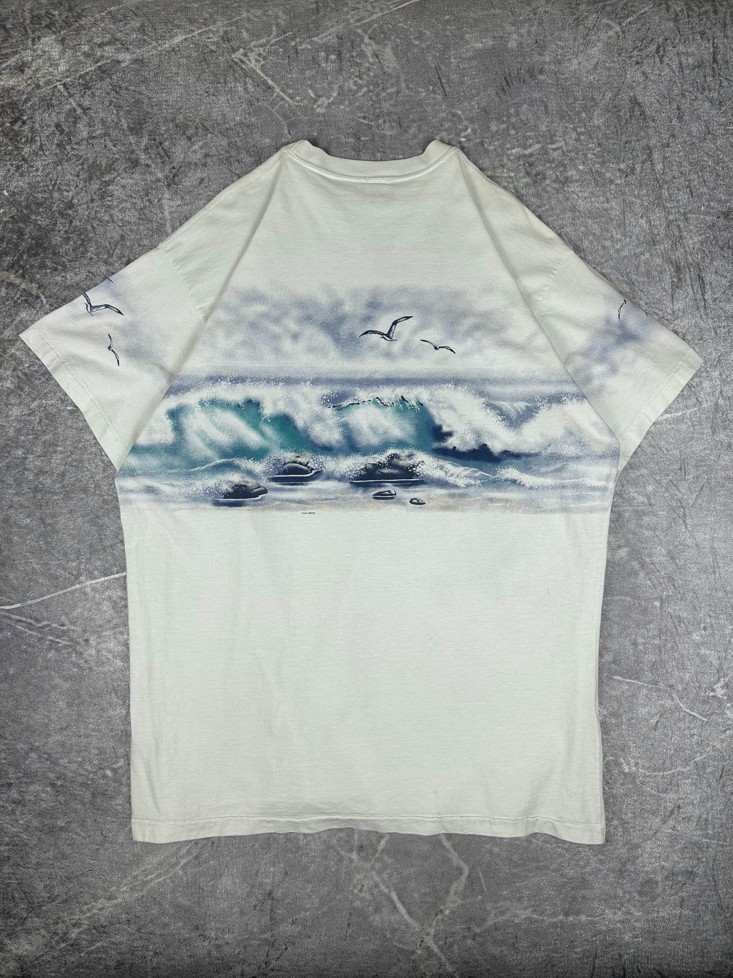 Vintage 90s Art Unlimited Sportswear Put-in-Bay Ohio Wrap Around Print T-Shirt (2XL)