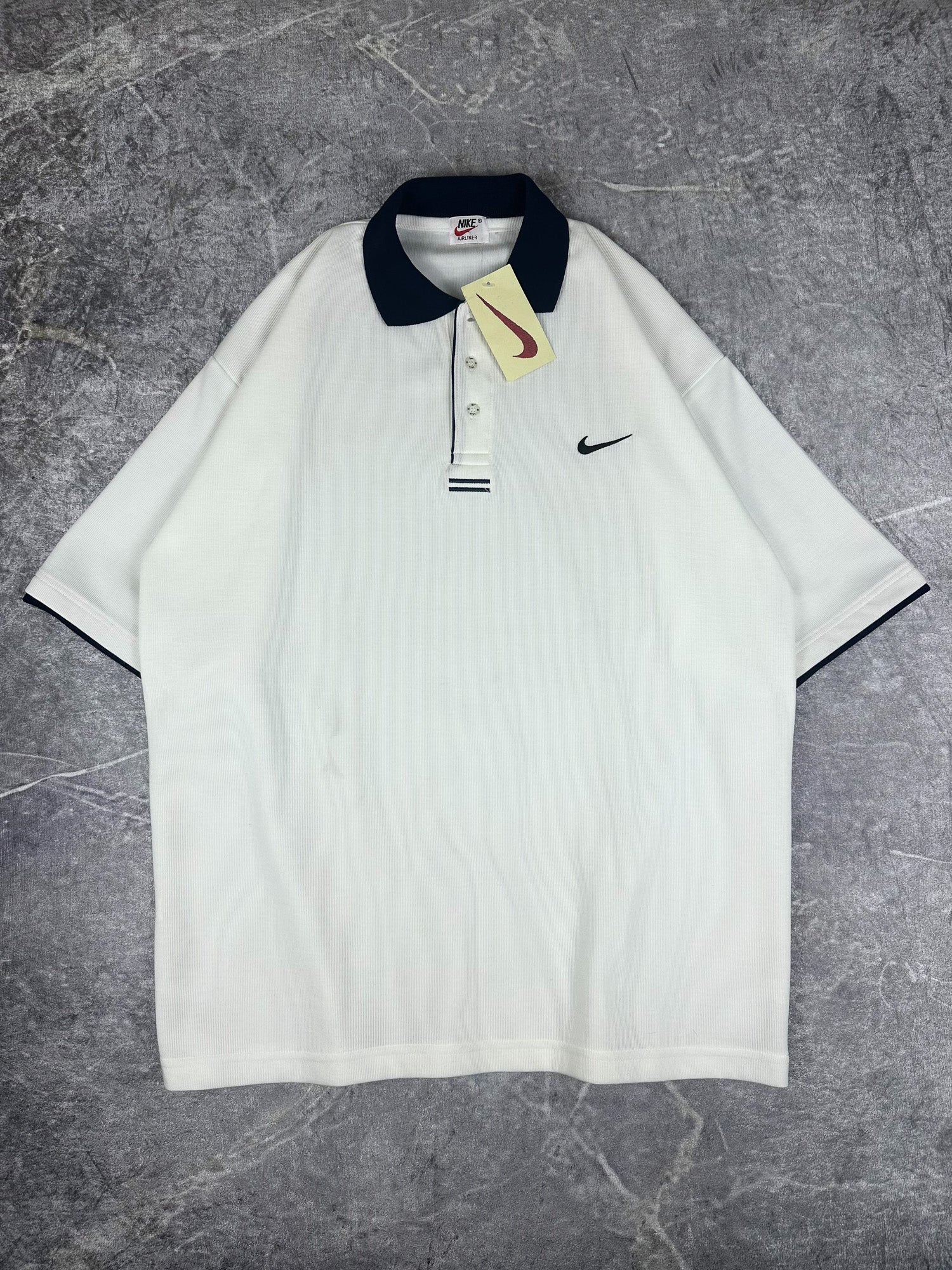 DEADSTOCK BNWT Vintage 90s Nike Airliner Apparel Embroidered Swoosh Polo Shirt (XL)
