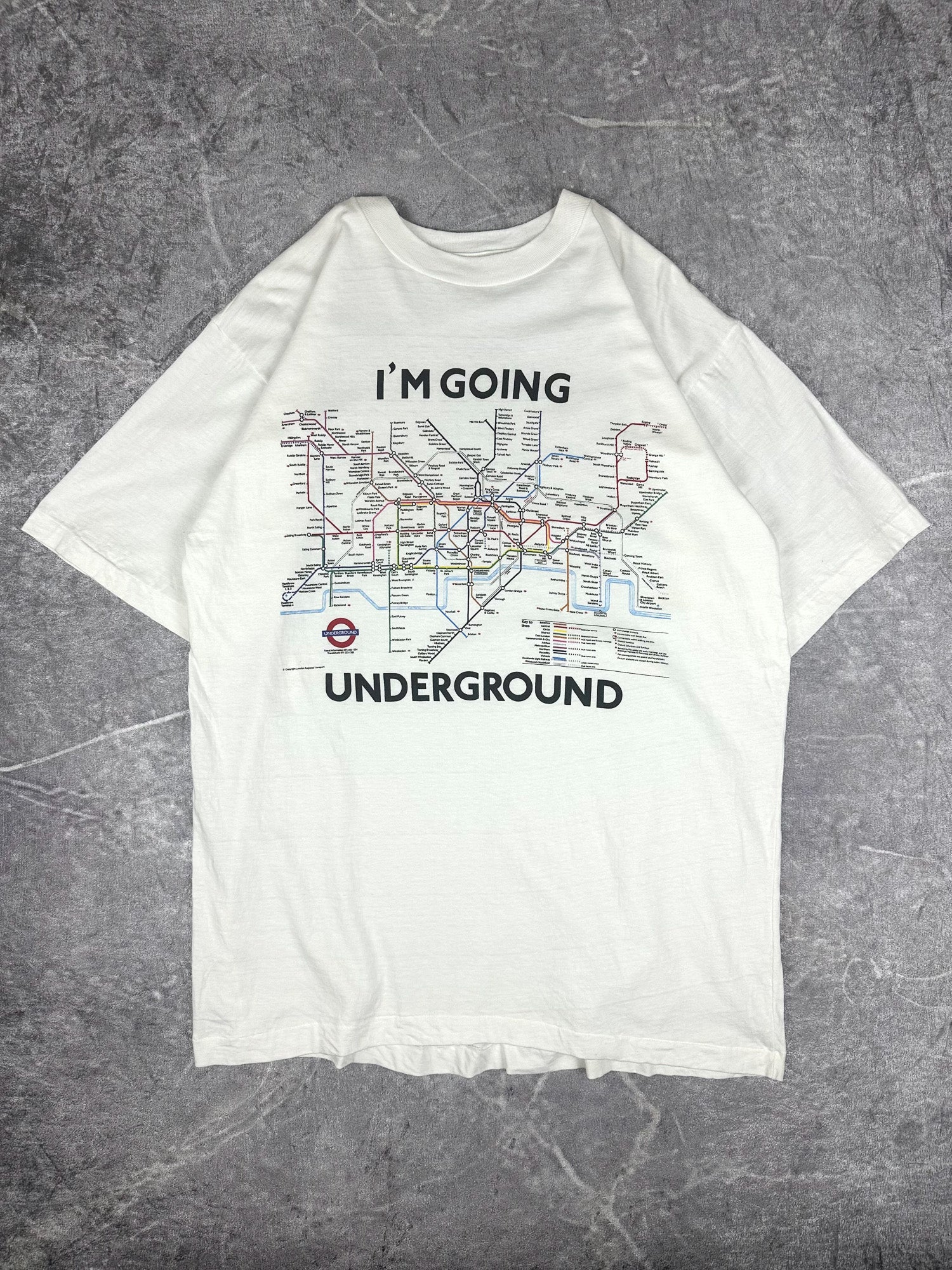 Vintage 90s London Regional Transport I'm Going Underground Tube Map T-Shirt (L)