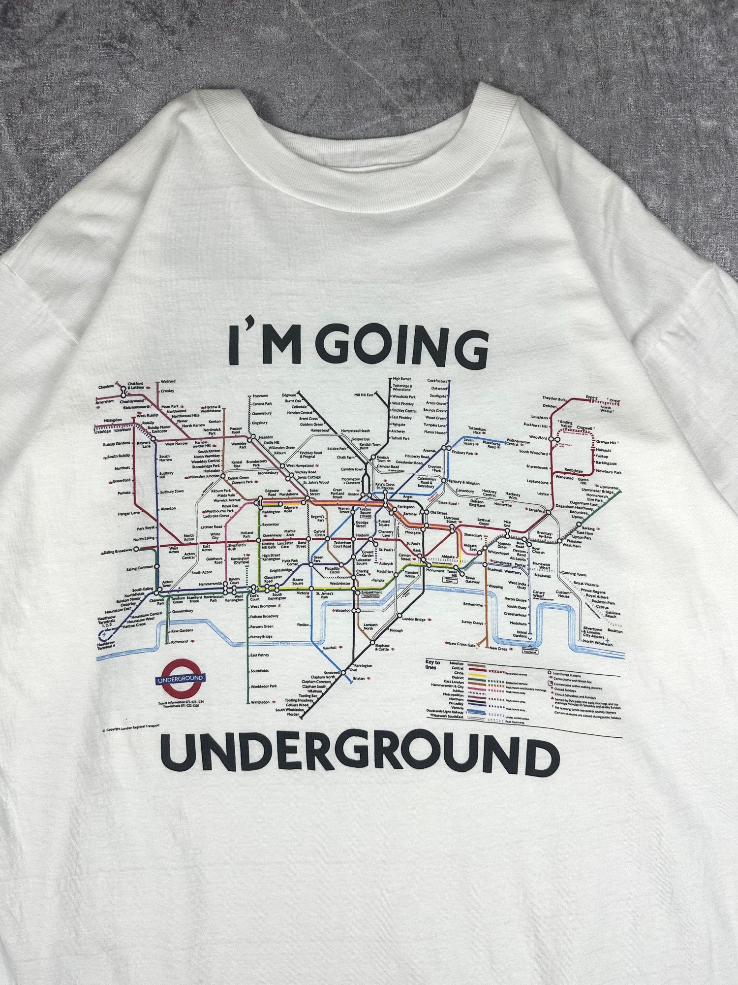 Vintage 90s London Regional Transport I'm Going Underground Tube Map T-Shirt (L)