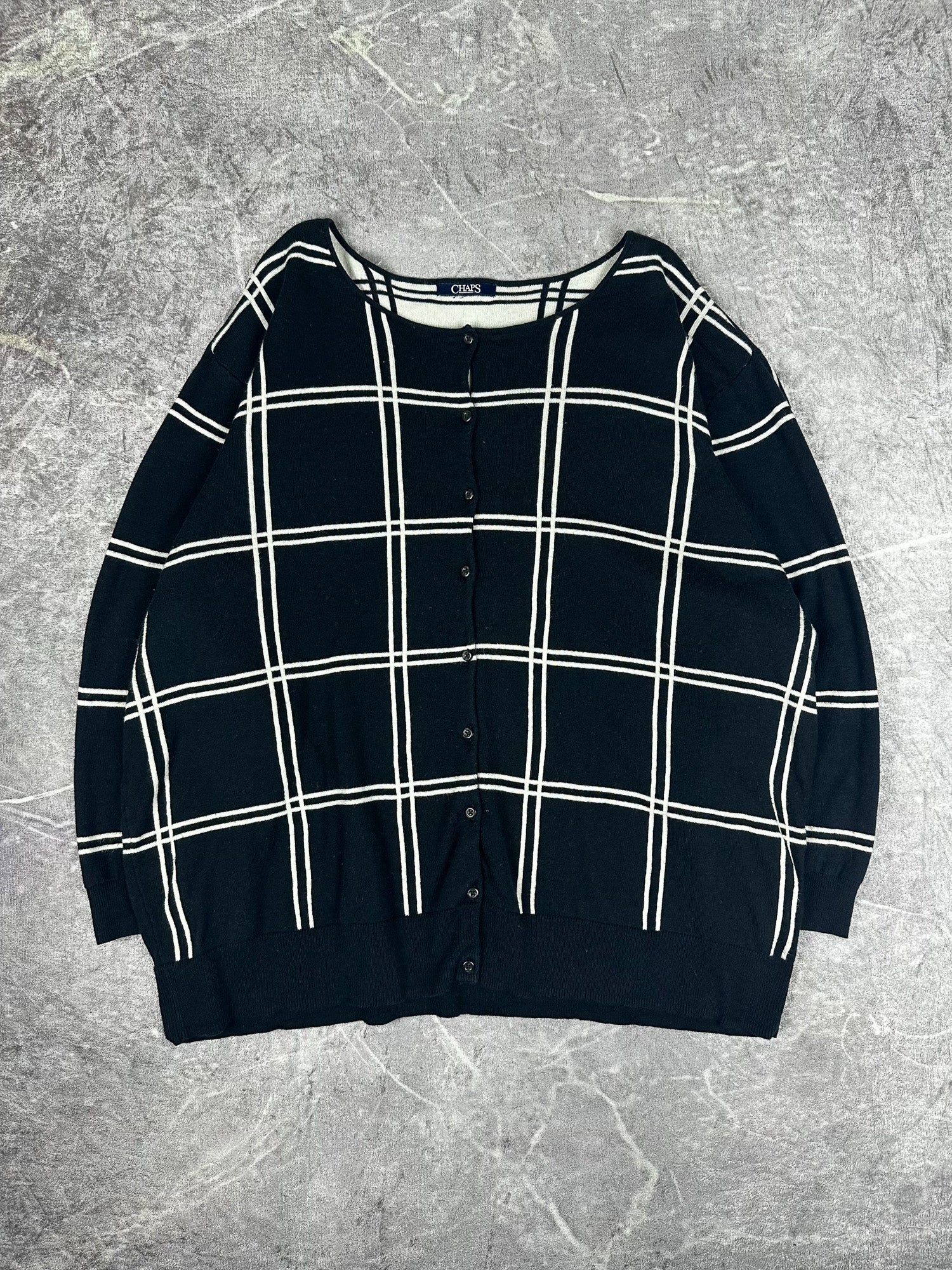 Preloved 00s Chaps Ralph Lauren Button Up Plaid Striped Knitted Cardigan Sweater (XL)