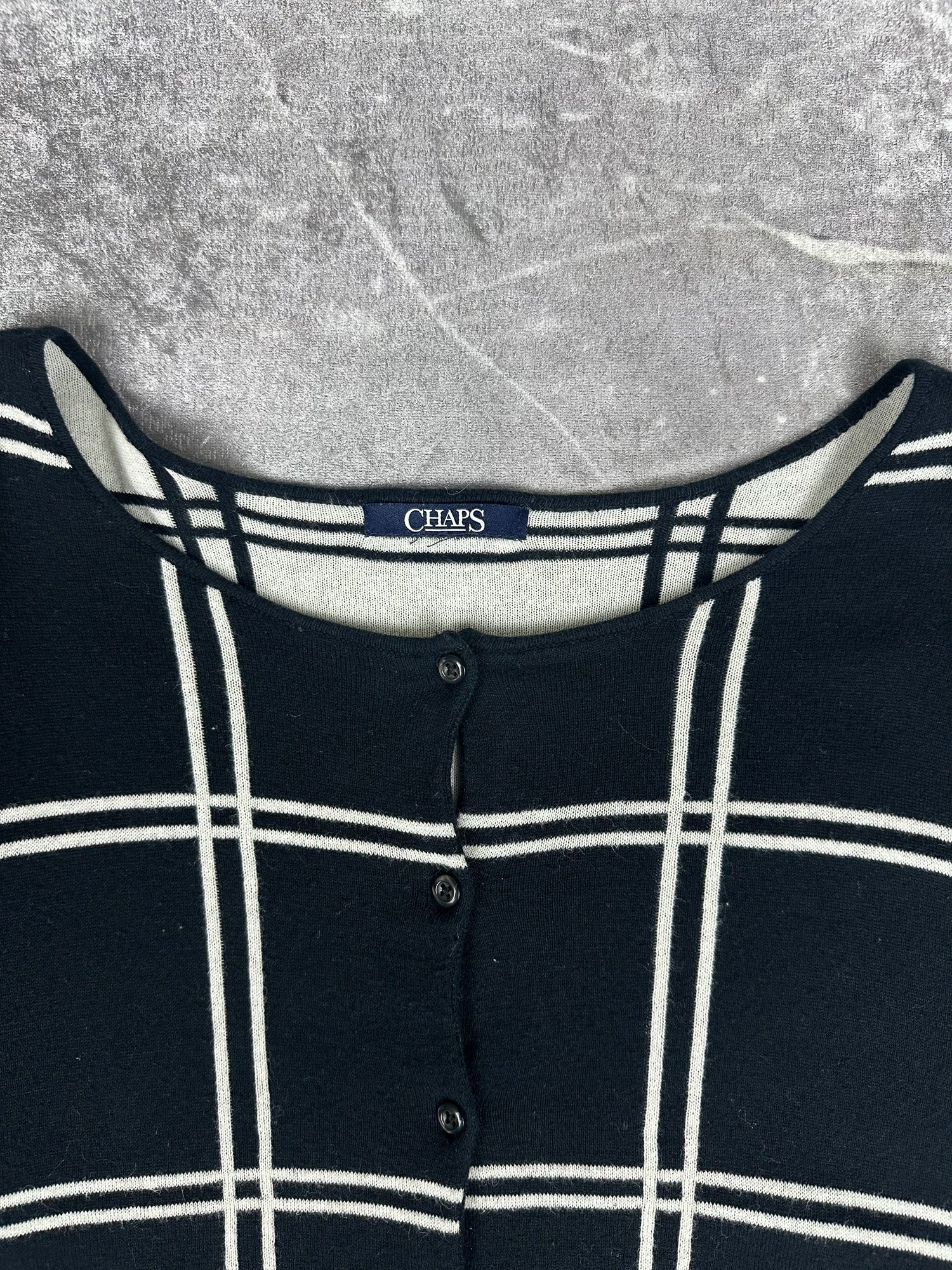 Preloved 00s Chaps Ralph Lauren Button Up Plaid Striped Knitted Cardigan Sweater (XL)