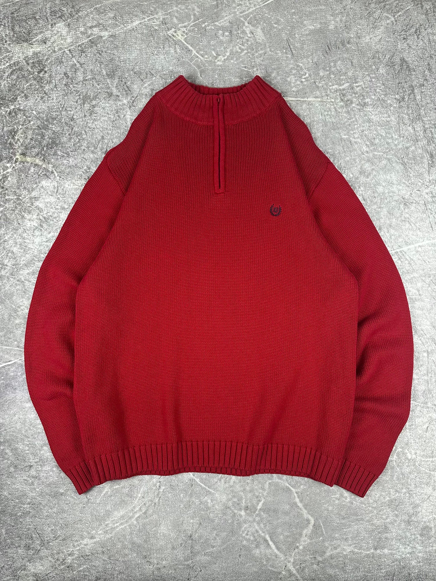 Vintage 00s Chaps Ralph Lauren Quarter Zip Small Embroidered Crest Knit Sweater (XL)