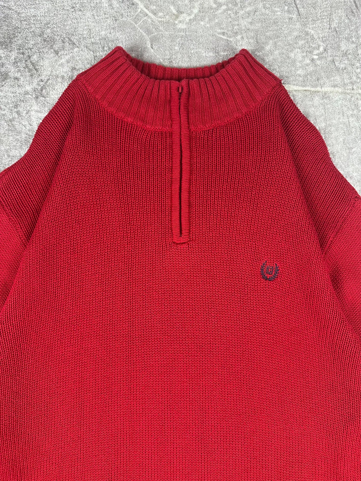 Vintage 00s Chaps Ralph Lauren Quarter Zip Small Embroidered Crest Knit Sweater (XL)