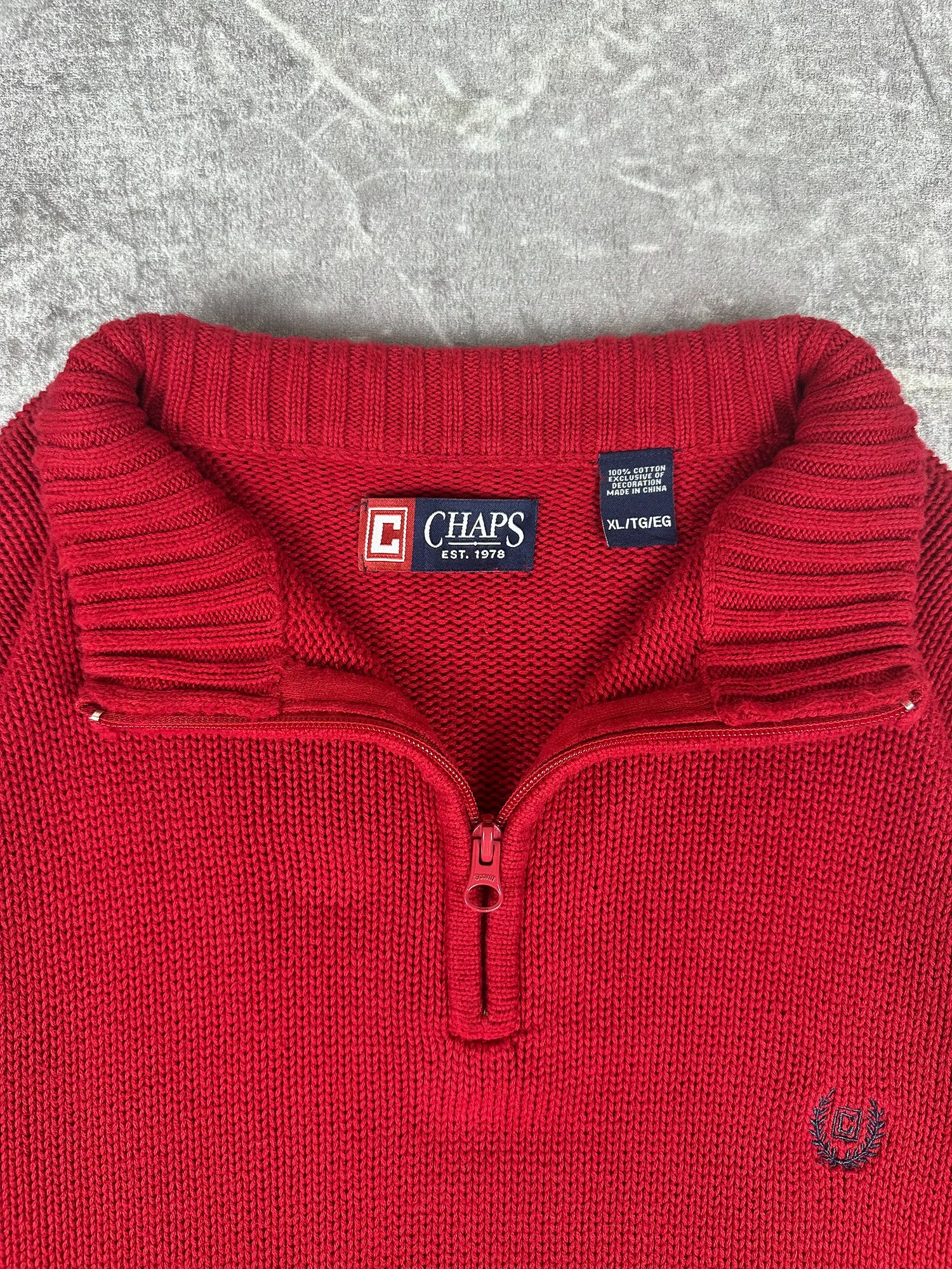 Vintage 00s Chaps Ralph Lauren Quarter Zip Small Embroidered Crest Knit Sweater (XL)