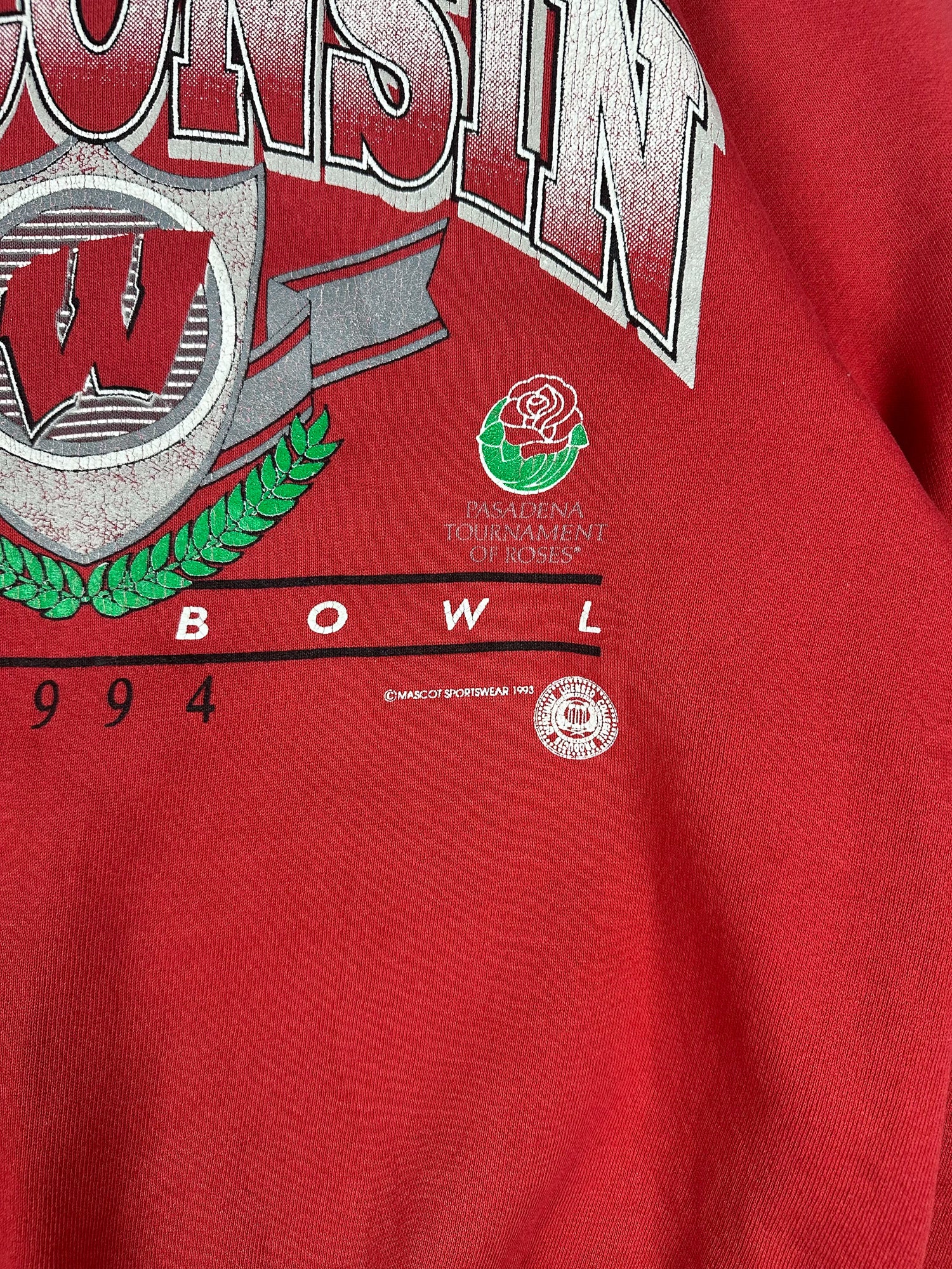 Vintage 90s 1994 Wisconsin Badgers NCAA Rosebowl Graphic Sweatshirt (L)