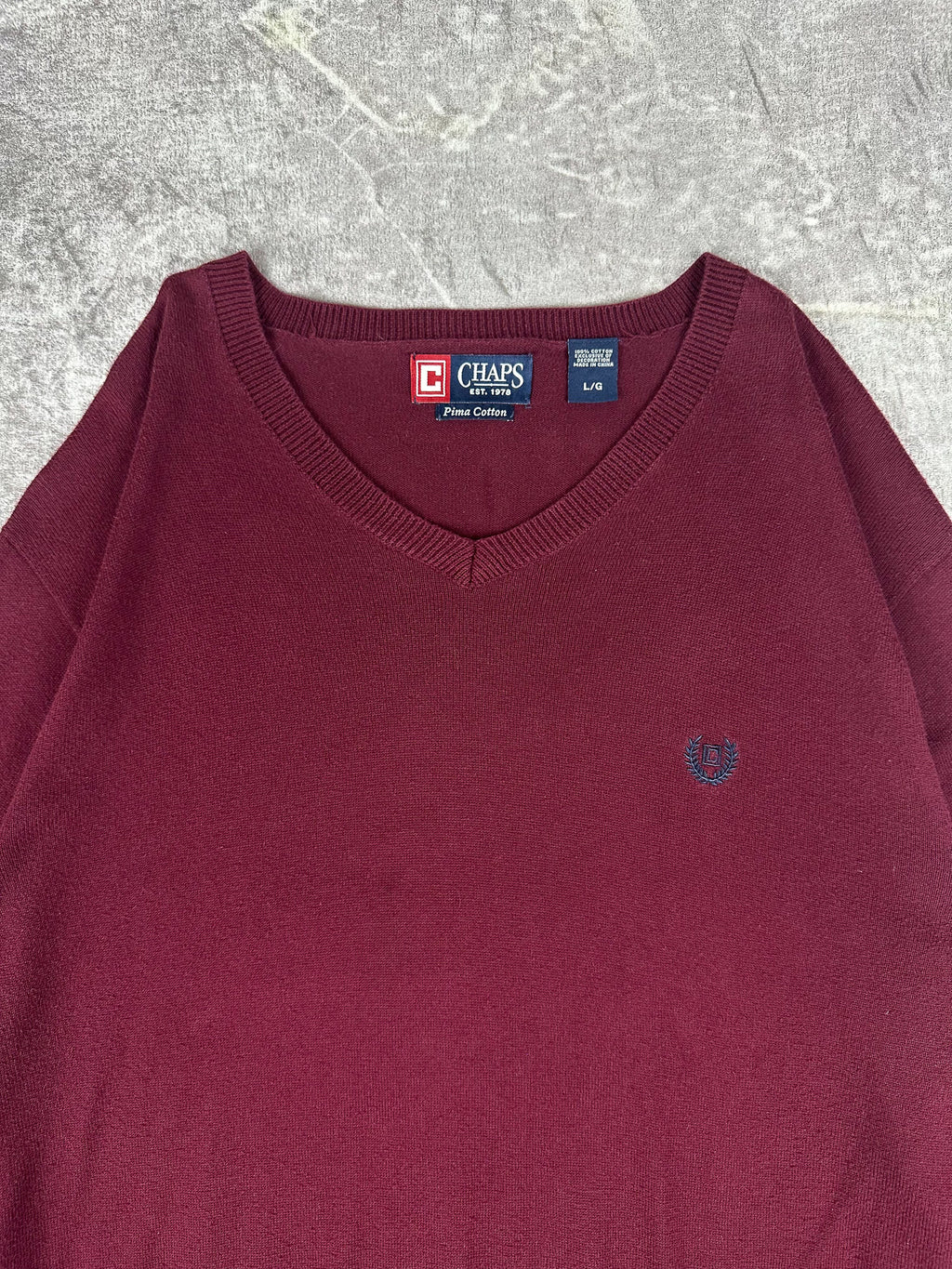 Vintage 90s Chaps Ralph Lauren Small Embroidered Crest V-Neck Knit Sweater (XL)