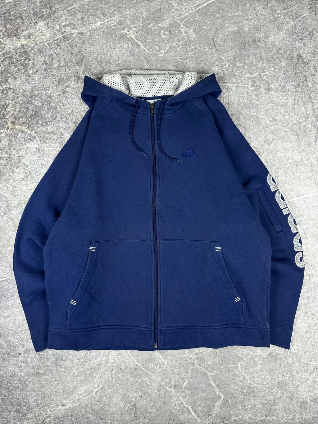 Vintage 90s Adidas Sleeve Spell Out Embroidered Logo Zip Up Heavyweight Hooded Sweatshirt (L)