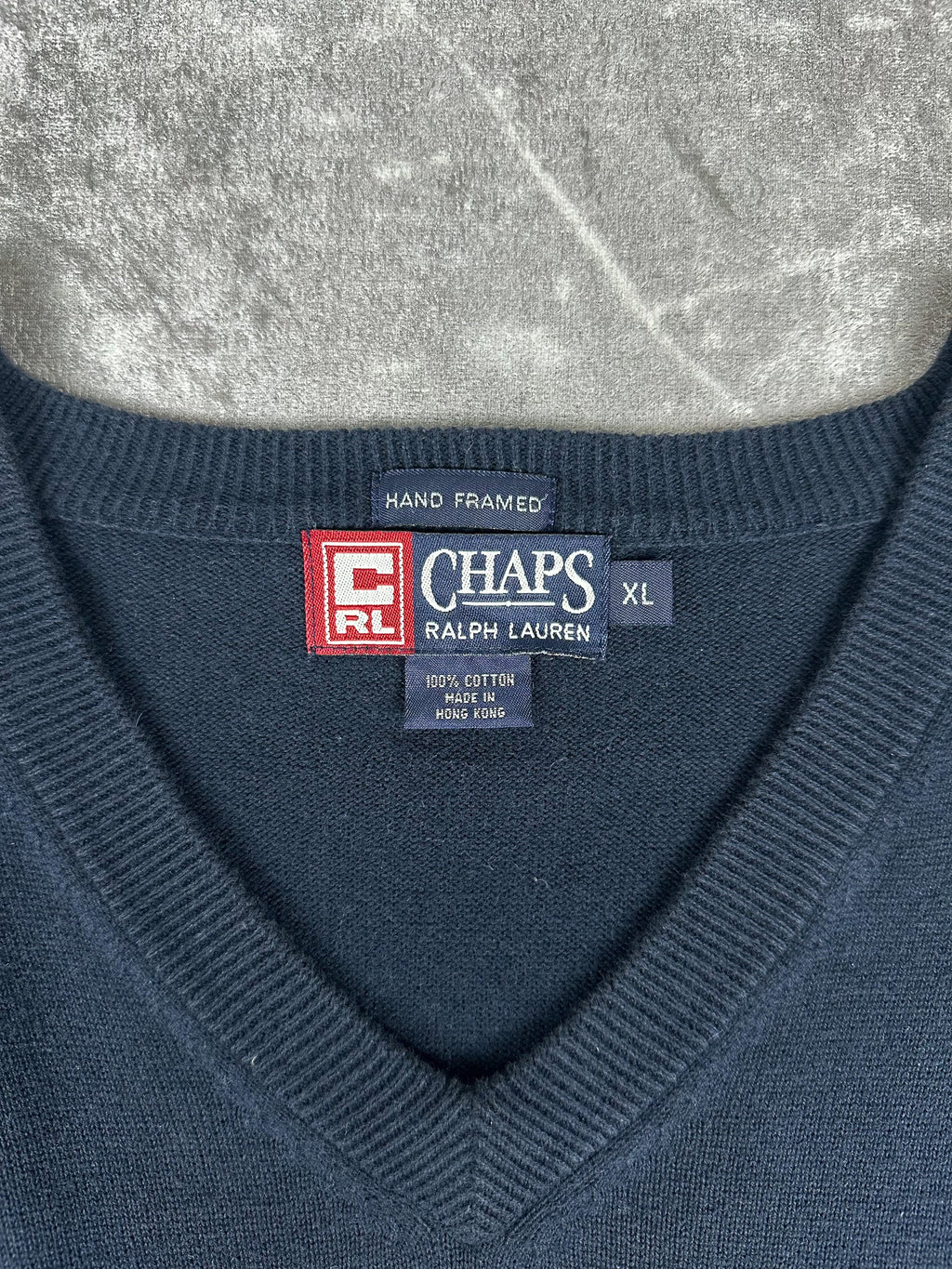 Vintage 90s Chaps Ralph Lauren Embroidered Crest Hand Framed V-Neck Knit Sweater Vest (XL)