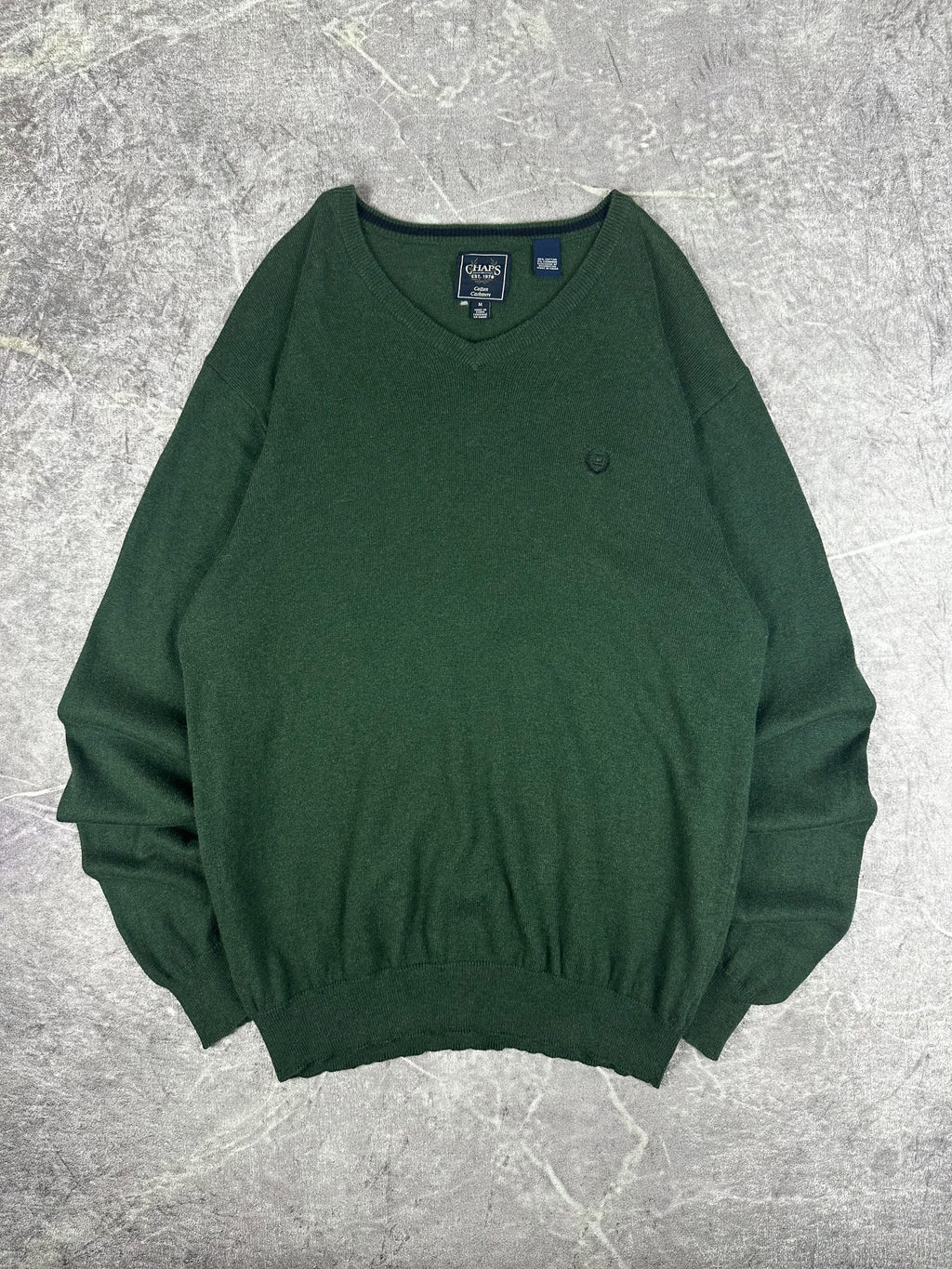 Vintage 00s Chaps Ralph Lauren Small Embroidered Crest V-Neck Knit Sweater (L)