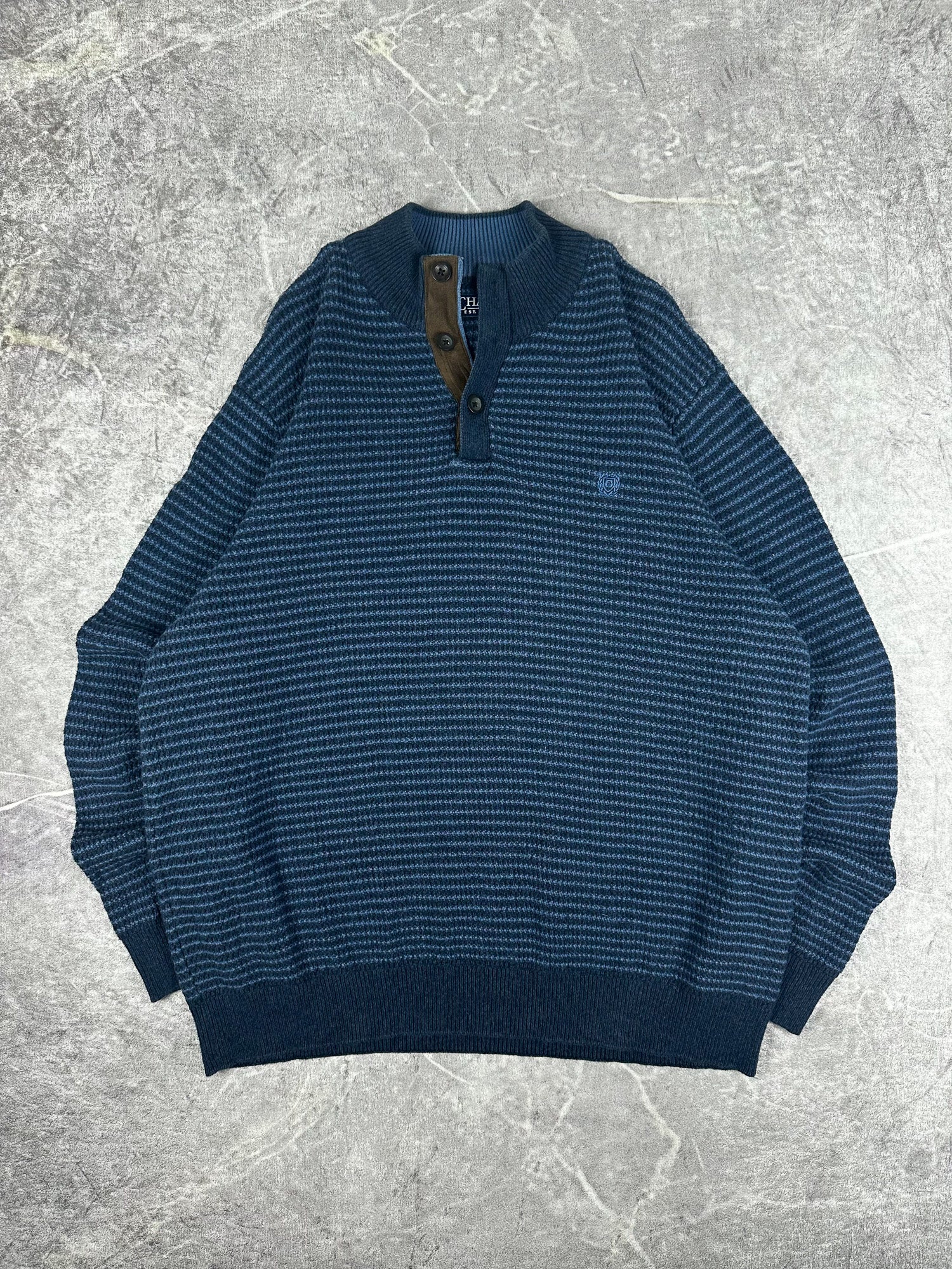 Vintage 00s Chaps Ralph Lauren Small Embroidered Crest Quarter Button Sweater (XL)