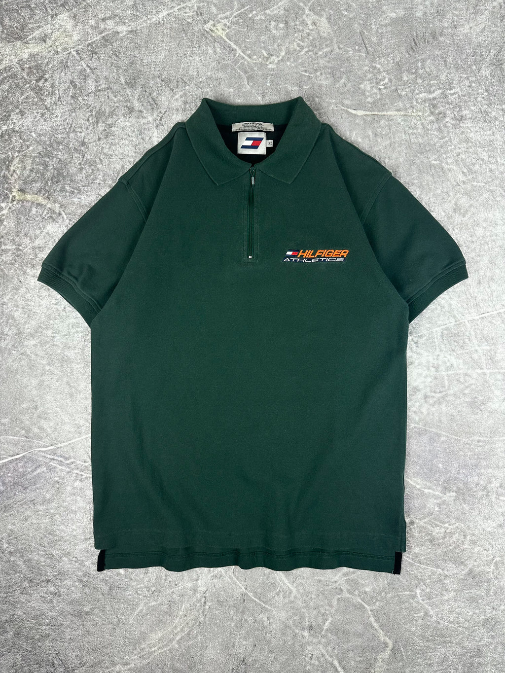 Vintage 90s Tommy Hilfiger Athletics Embroidered Logo Spellout Quarter Zip Polo Shirt (M)