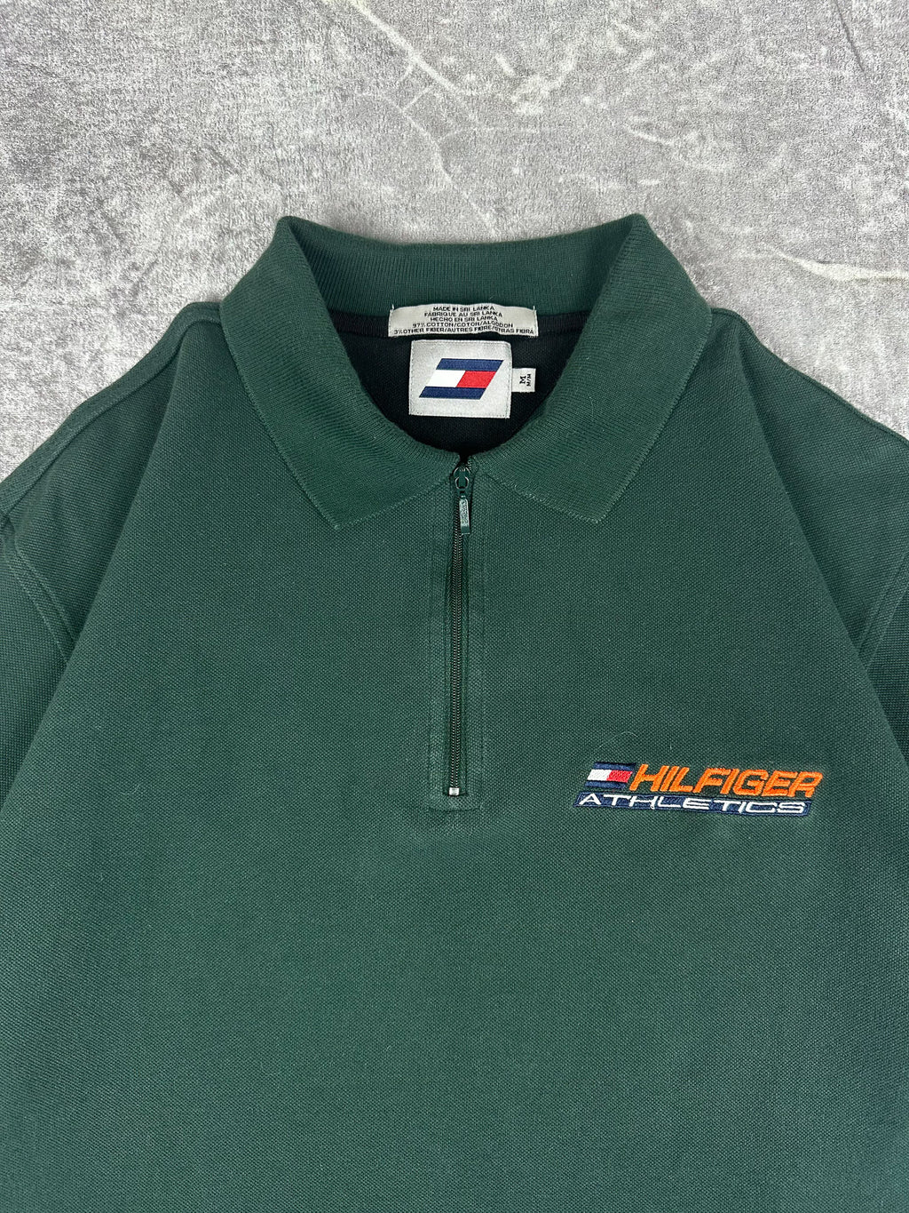 Vintage 90s Tommy Hilfiger Athletics Embroidered Logo Spellout Quarter Zip Polo Shirt (M)
