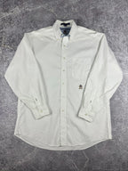 Vintage 90s 1999 Tommy Hilfiger Embroidered Crest Long Sleeve Button Up Shirt (L)