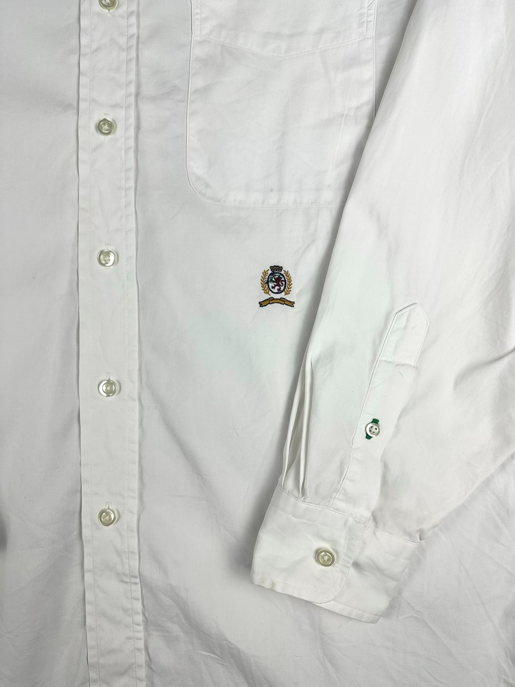 Vintage 90s 1999 Tommy Hilfiger Embroidered Crest Long Sleeve Button Up Shirt (L)