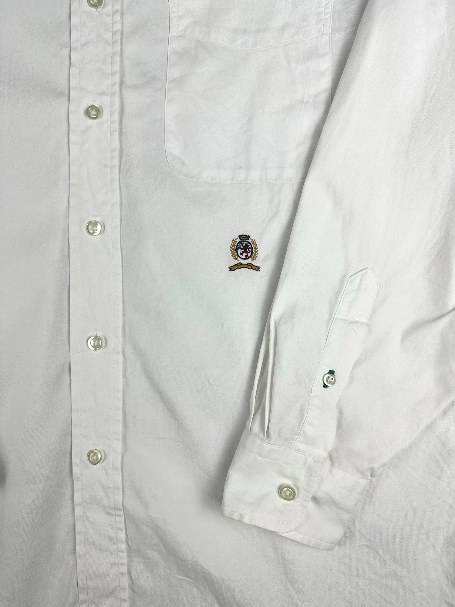 Vintage 90s 1999 Tommy Hilfiger Embroidered Crest Long Sleeve Button Up Shirt (L)