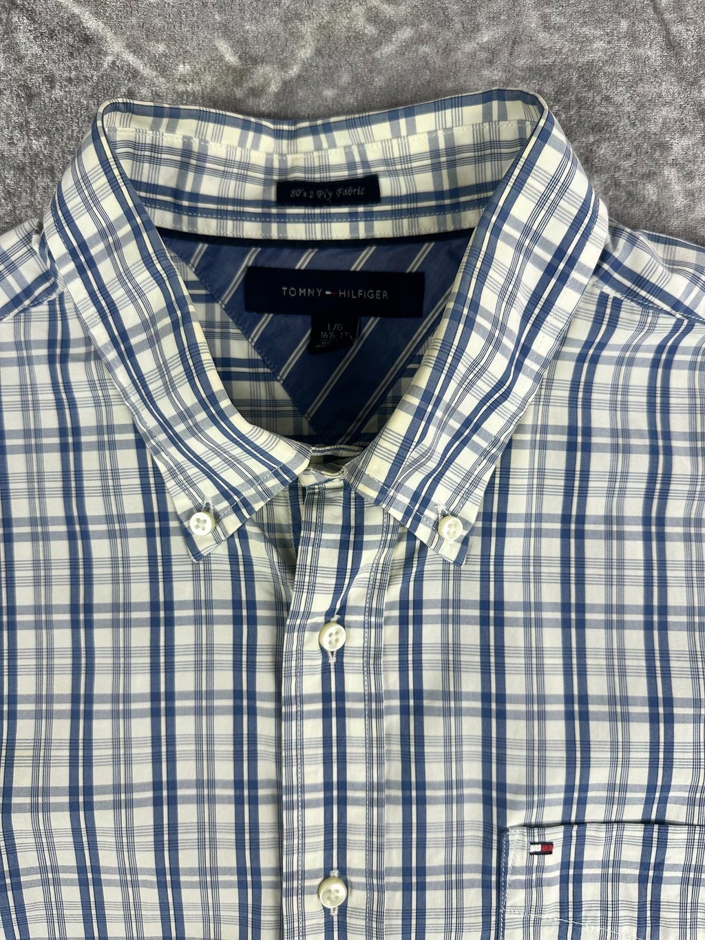 Preloved 00s 2009 Tommy Hilfiger Embroidered Flag Plaid Long Sleeve Button Up Shirt (L)