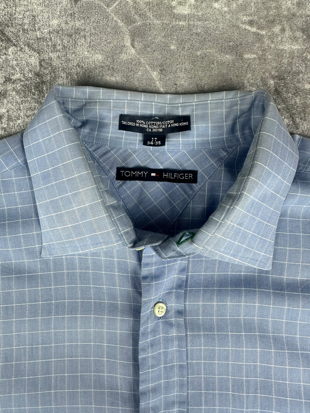 Vintage 00s 2001 Tommy Hilfiger Embroidered Flag Check Pinstripe Long Sleeve Button Up Shirt (XL)