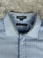 Vintage 00s 2001 Tommy Hilfiger Embroidered Flag Check Pinstripe Long Sleeve Button Up Shirt (XL)