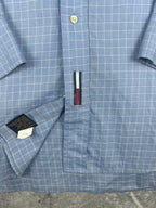 Vintage 00s 2001 Tommy Hilfiger Embroidered Flag Check Pinstripe Long Sleeve Button Up Shirt (XL)